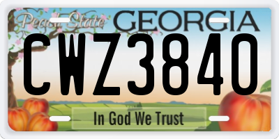 GA license plate CWZ3840