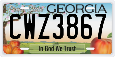 GA license plate CWZ3867