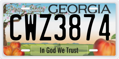 GA license plate CWZ3874