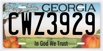 GA license plate CWZ3929
