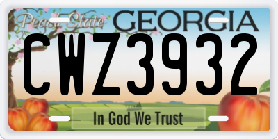 GA license plate CWZ3932