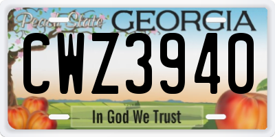 GA license plate CWZ3940