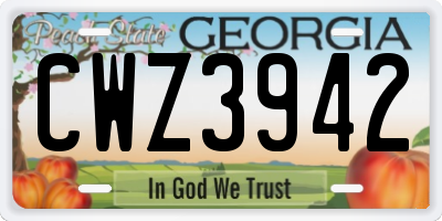 GA license plate CWZ3942