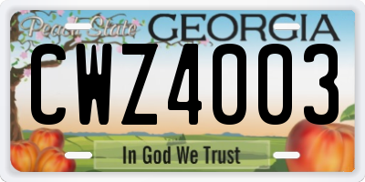 GA license plate CWZ4003