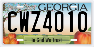 GA license plate CWZ4010