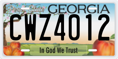GA license plate CWZ4012