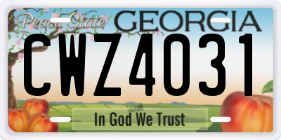 GA license plate CWZ4031