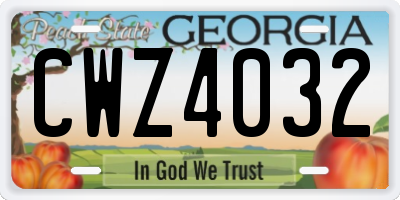 GA license plate CWZ4032