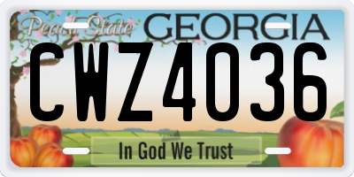 GA license plate CWZ4036