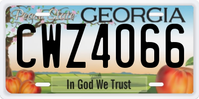 GA license plate CWZ4066