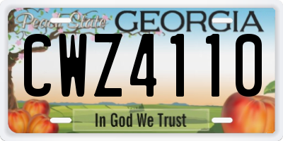 GA license plate CWZ4110