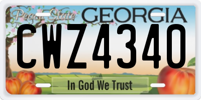 GA license plate CWZ4340