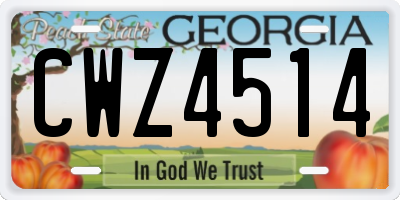 GA license plate CWZ4514