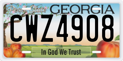 GA license plate CWZ4908