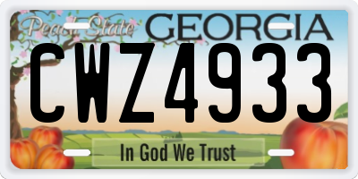 GA license plate CWZ4933