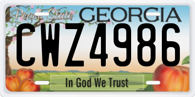 GA license plate CWZ4986