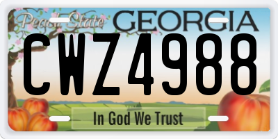 GA license plate CWZ4988
