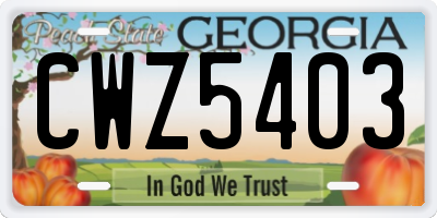 GA license plate CWZ5403