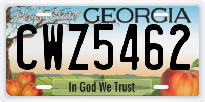 GA license plate CWZ5462