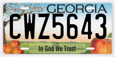 GA license plate CWZ5643