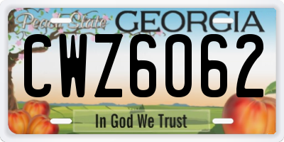 GA license plate CWZ6062
