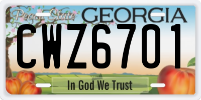 GA license plate CWZ6701