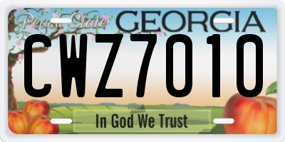GA license plate CWZ7010