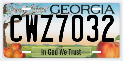 GA license plate CWZ7032