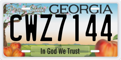 GA license plate CWZ7144
