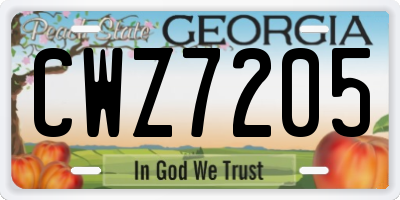 GA license plate CWZ7205
