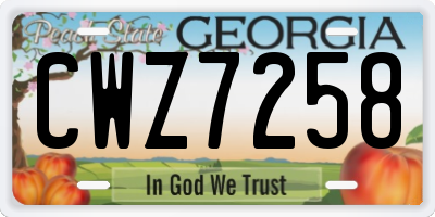 GA license plate CWZ7258