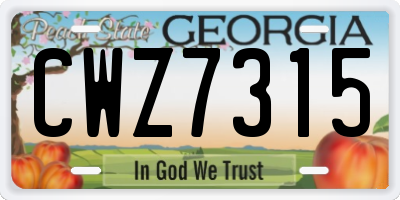 GA license plate CWZ7315