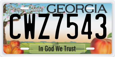 GA license plate CWZ7543
