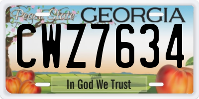 GA license plate CWZ7634