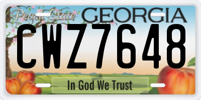 GA license plate CWZ7648