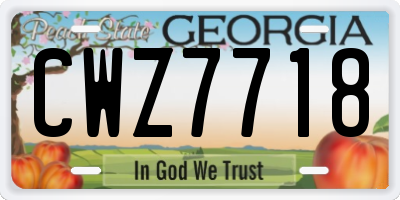 GA license plate CWZ7718