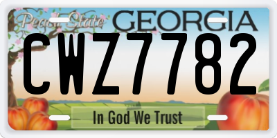 GA license plate CWZ7782