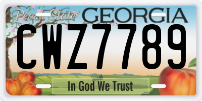 GA license plate CWZ7789