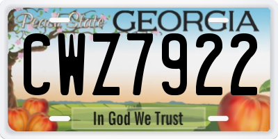 GA license plate CWZ7922