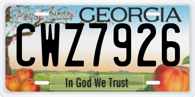 GA license plate CWZ7926