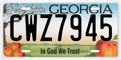 GA license plate CWZ7945