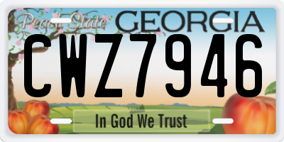 GA license plate CWZ7946