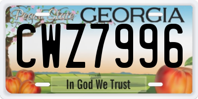 GA license plate CWZ7996