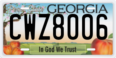 GA license plate CWZ8006