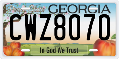 GA license plate CWZ8070