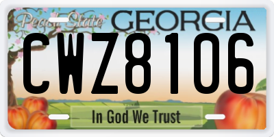 GA license plate CWZ8106