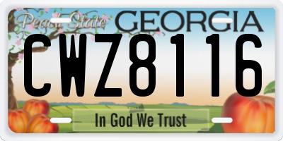 GA license plate CWZ8116