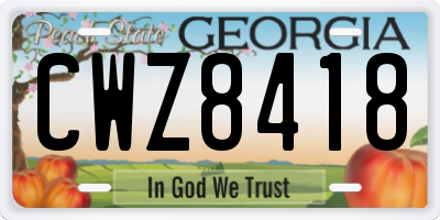 GA license plate CWZ8418