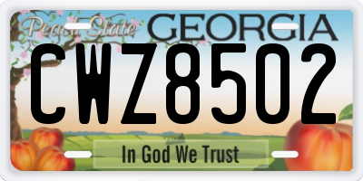 GA license plate CWZ8502