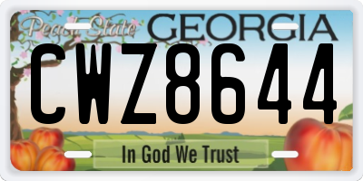 GA license plate CWZ8644